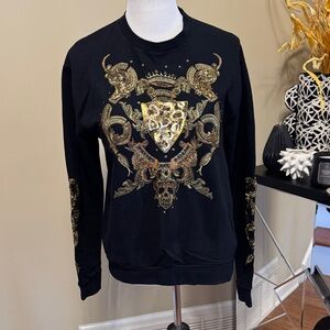 Zara Black Men’s SweatShirt Gold/Silver Embroidery Crest Design Size L pre-owned